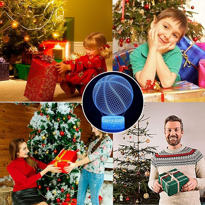 Basketball Night Light,3D Illusion Lamp 16 Color Changing&Dimming by Remote Control or Smart Touch LED Bedside Lamps,Sports Decor for Boys Bedroom Girls Kids Teens Birthday Holiday Xmas Gifts - LeafyLoom