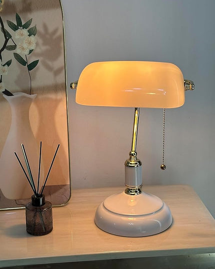 FIRVRE Glass Bankers Lamp Desk Lamp Classic Retro Table lamp Reading Modern for Home Office nightstand Bedside Study Desk Library - LeafyLoom