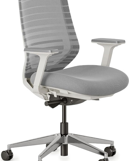 Branch Ergonomic Chair - A Versatile Desk Chair with Adjustable Lumbar Support, Breathable Mesh Backrest, and Smooth Wheels - Experience Optimal Comfort and Support - Pebble - White - LeafyLoom