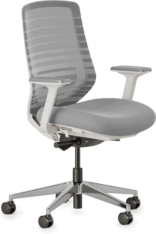 Branch Ergonomic Chair - A Versatile Desk Chair with Adjustable Lumbar Support, Breathable Mesh Backrest, and Smooth Wheels - Experience Optimal Comfort and Support - Pebble - White - LeafyLoom
