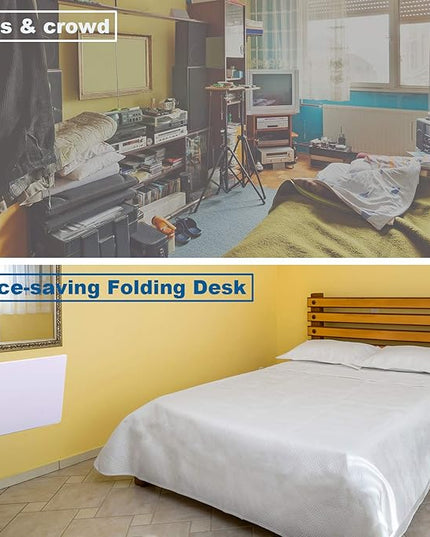 Medium White Folding Wall Desk, 23.6 x 15.8inch, Floating Desk for Small Space, Sturdy Wood, Easy Assembly, Ideal for Home & Commercial Use - LeafyLoom