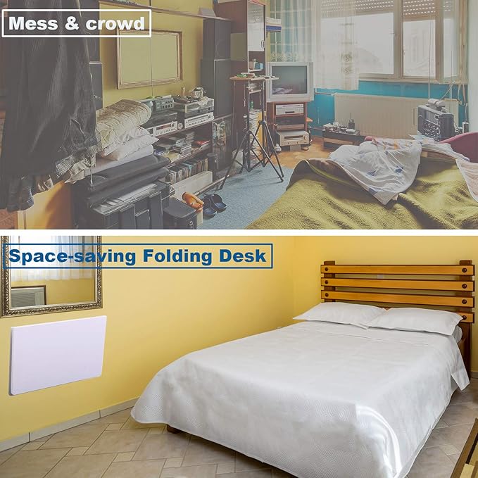 Medium White Folding Wall Desk, 23.6 x 15.8inch, Floating Desk for Small Space, Sturdy Wood, Easy Assembly, Ideal for Home & Commercial Use - LeafyLoom