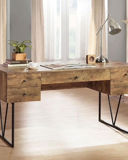 Coaster Home Furnishings Analiese Rustic 63-Inch 4-Drawer Home Office Computer Writing Desk Study Table with Storage Engineered Eco-Friendly Wood Look Laminate Sturdy Steel Base Rustic Nutmeg 800999 - LeafyLoom