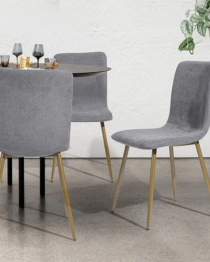 FurnitureR Dining Chairs Set of 4, Upholstered Terry Fabric Accent Side Chair Armless Mid-Back with Metal Legs for Living Room Kitchen Dining Room, Dark Grey - LeafyLoom