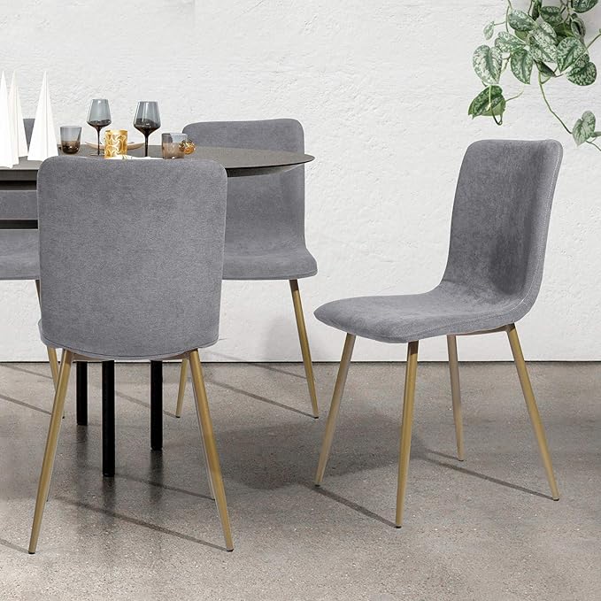 FurnitureR Dining Chairs Set of 4, Upholstered Terry Fabric Accent Side Chair Armless Mid-Back with Metal Legs for Living Room Kitchen Dining Room, Dark Grey - LeafyLoom