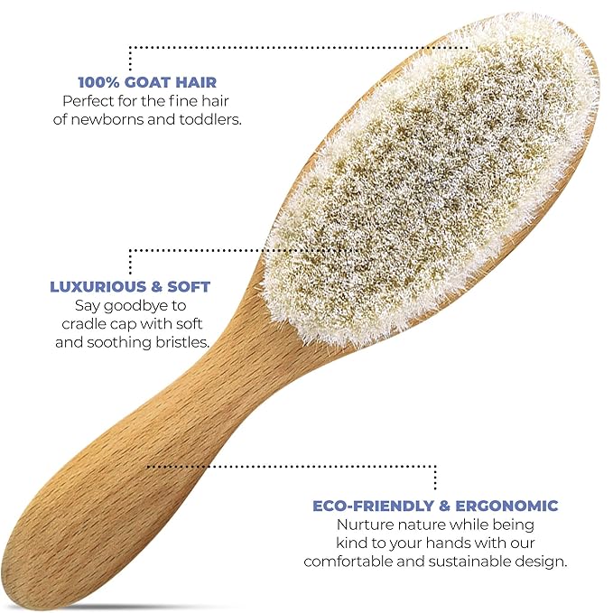 OCCObaby Wooden Baby Hairbrush Set for Newborns & Toddlers - Baby Comb for Cradle Cap - Baby Comb and Brush Set for Baby Grooming - Baby Scalp Brush for Cradle Cap - Toddler Comb - LeafyLoom