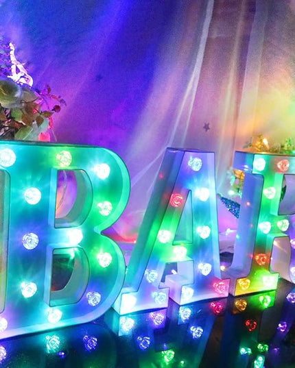 Glintee LED Letter Lights Sign Light Up Letters Sign for Night Light Wedding/Birthday Party Battery Powered Christmas Lamp Home Bar Decoration- (Colorful I) - LeafyLoom
