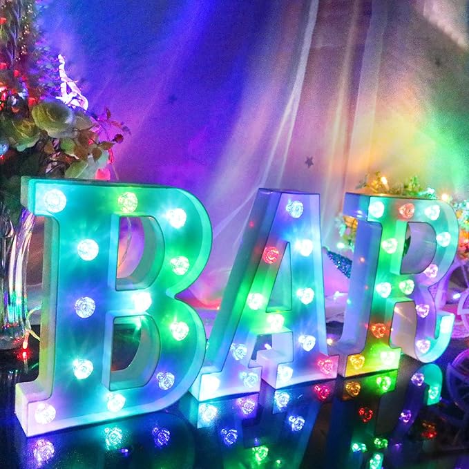 Glintee LED Letter Lights Sign Light Up Letters Sign for Night Light Wedding/Birthday Party Battery Powered Christmas Lamp Home Bar Decoration- (Colorful I) - LeafyLoom