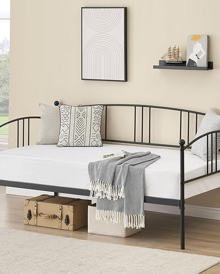 IDEALHOUSE Twin Daybed with Trundle, Metal Twin Size Daybed with Pullout Trundle 6 Casters, Steel Slat Support Sofa Bed for Living Room, Bedroom, Guest Room, No Box Spring Needed (Black) - LeafyLoom
