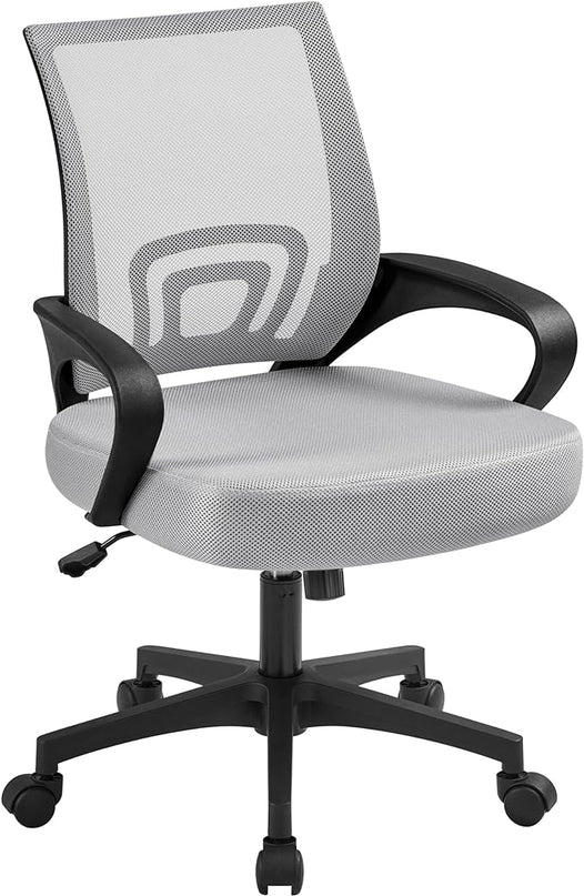 Yaheetech Ergonomic Office Chair Mid Back Computer Chair Mesh Desk Chair with Lumbar Support Armrest Executive Rolling Swivel Adjustable Task Chair for Adults, Grey - LeafyLoom