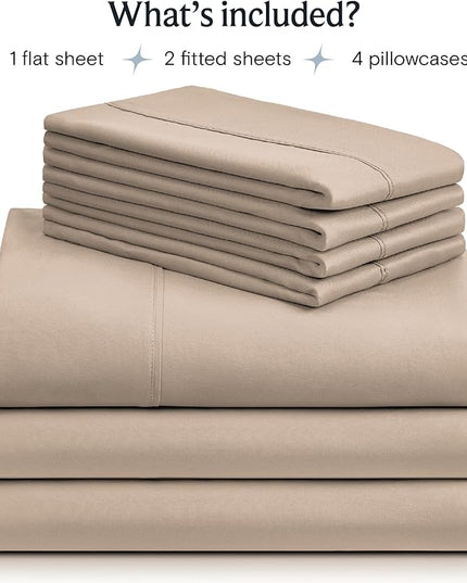 LuxClub 7 PC Split King Sheet Set, Breathable Luxury Bed Sheets, Deep Pockets 18" Eco Friendly Wrinkle Free Cooling Sheets Machine Washable Hotel Bedding Silky Soft - Light Khaki Split King - LeafyLoom