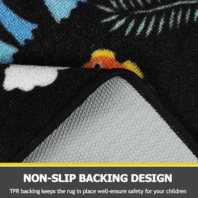 Capslpad Black Dinosaur Kids Play Rug for Boys Bedroom Non Slip Cartoon Kids Area Rug Washable Kids Play Mat for Dinosaur Room Kids Room Nursery Decor,5'2" x 3'3" - LeafyLoom