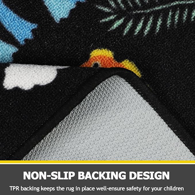 Capslpad Black Dinosaur Kids Play Rugs for Boys Bedroom Cute Cartoon Dinosaur Decor Kids Area Rug Non-Slip Washable Dinosaur Carpet Rugs for Kids Room,Playroom,Boys Bedroom,5'×6.6' - LeafyLoom