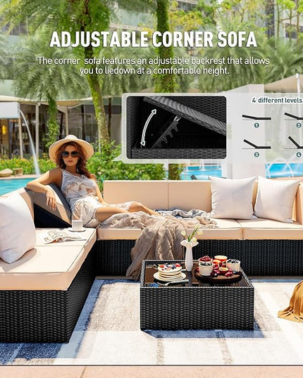 Pamapic 7 Pieces Outdoor Sectional Furniture，Wicker patio sectional furniture sets，All-Weather Rattan Sectional Sofa Conversation Set with Coffee Table and Washable Couch Cushions Covers - LeafyLoom