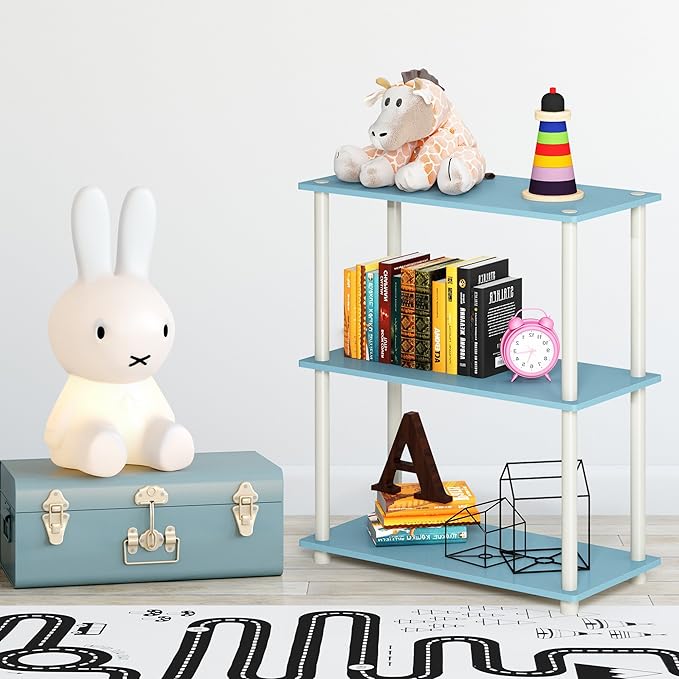 Furinno Turn-N-Tube 3-Tier Compact Multipurpose Shelf Display Rack, Light Blue/White - LeafyLoom