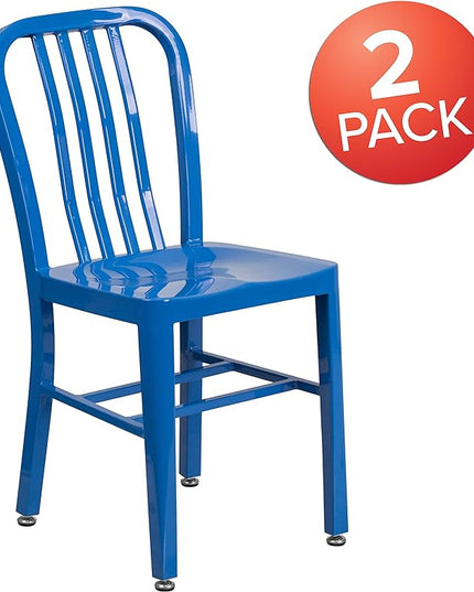 Flash Furniture Gael Commercial Grade 2 Pack Blue Metal Indoor-Outdoor Chair - LeafyLoom