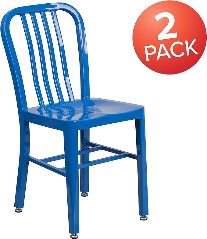 Flash Furniture Gael Commercial Grade 2 Pack Blue Metal Indoor-Outdoor Chair - LeafyLoom