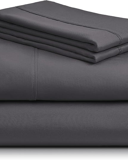 LuxClub 4 PC Sheet Bed Sheets Deep Pockets 18" Eco Friendly Wrinkle Free-Kids-Fitted Sheets Hypoallergenic Anti-Bacteria Machine Washable Hotel Bedding Silky Soft - Dark Grey Twin - LeafyLoom