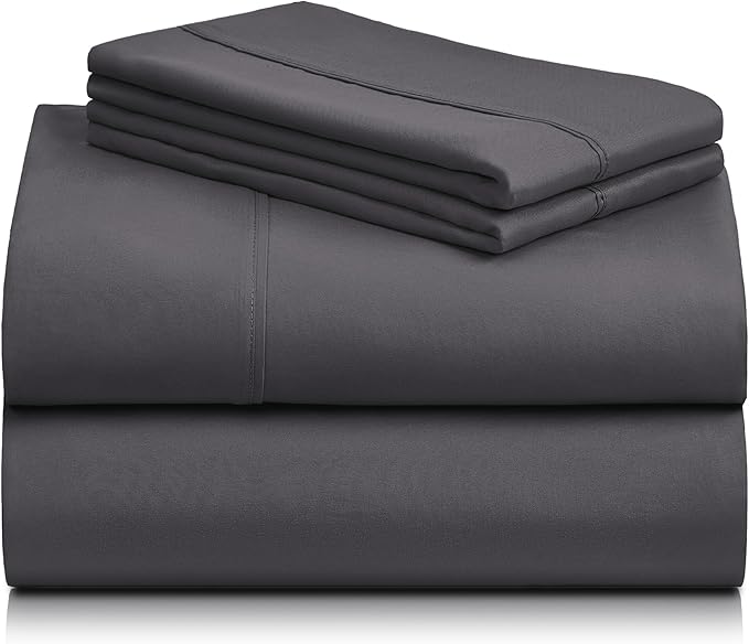 LuxClub Twin XL Sheets - Soft-Kids-Twin Bed Sheets for-Boys-and-Girls-4 PC Deep Pockets 18" Eco Friendly Wrinkle Free-Kids-Fitted Sheets Machine Washable Hotel Bedding Silky Soft- Dark Grey Twin XL - LeafyLoom