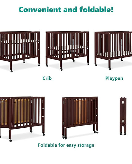 Jett Non-Full Size Folding Convertible Crib, Lightweight Portable Crib, Three Adjustable Mattress Height Settings, Easy to Fold Travel Crib, 1.5” Mattress Pad Included - LeafyLoom