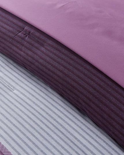 WONGS BEDDING Purple Comforter Set Queen, Reversible Purple Striped Patchwork Alternative Comforte Set for Queen Bed,3 Pieces(1 Comforter+2 Pillowcases), Soft Microfiber Bedding Set 90”×90” - LeafyLoom