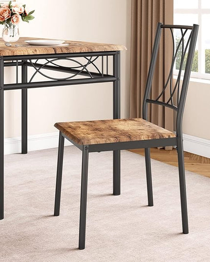 Kitchen Table and Chairs, Dining Room Table Set for 4 with Chairs, Kitchen Table Set Metal and Wood Rectangular Dining Table for Small Space, Apartment, Breakfast, Rustic Brown - LeafyLoom