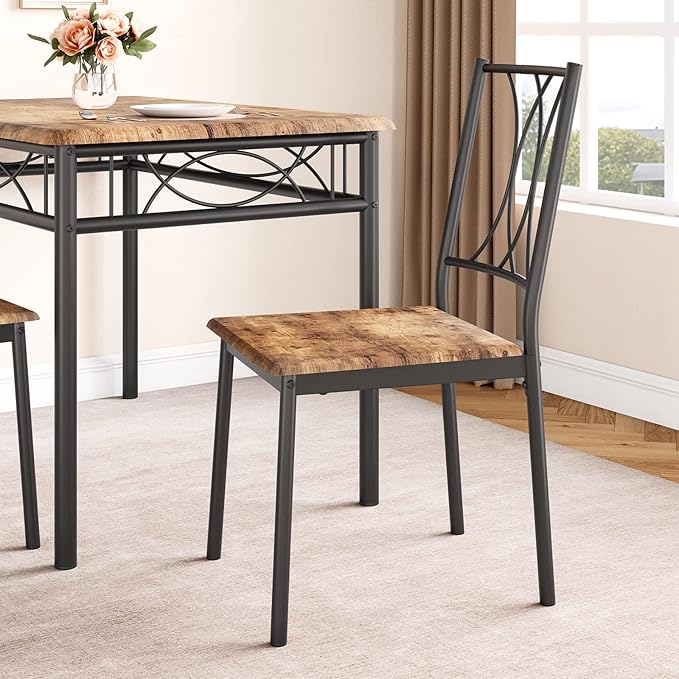 Kitchen Table and Chairs, Dining Room Table Set for 4 with Chairs, Kitchen Table Set Metal and Wood Rectangular Dining Table for Small Space, Apartment, Breakfast, Rustic Brown - LeafyLoom