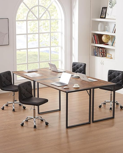 VECELO PU Leather Mid-Back Armless Desk Chair Adjustable Height 360° Rolling Swivel for Home Office Work, Black - LeafyLoom