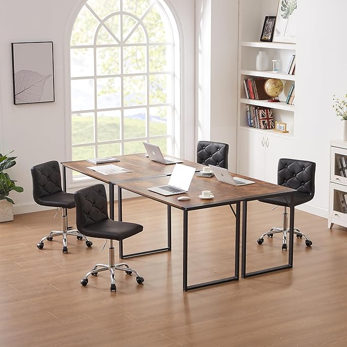 VECELO PU Leather Mid-Back Armless Desk Chair Adjustable Height 360° Rolling Swivel for Home Office Work, Black - LeafyLoom