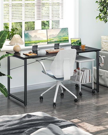 Coleshome 55 Inch Computer Desk, Modern Simple Style Desk for Home Office, Study Student Writing Desk, Black - LeafyLoom