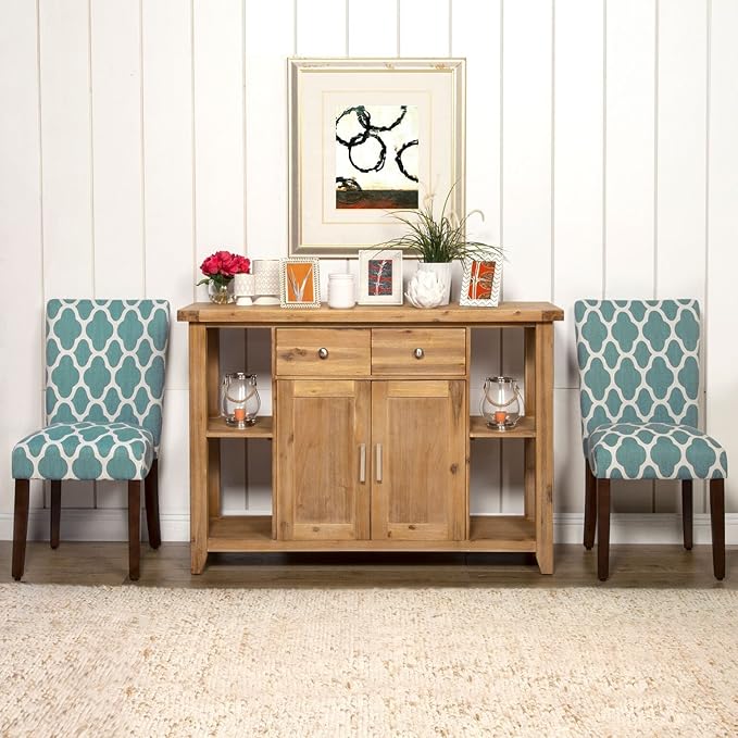 HomePop Parsons Classic Upholstered Accent Dining Chair, Set of 2, Teal and Cream Geometric - LeafyLoom