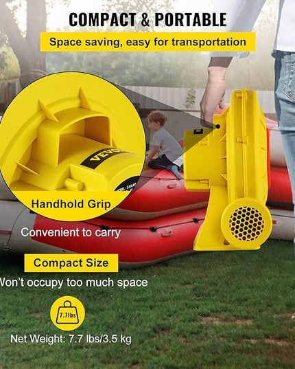 VEVOR Air Blower, 450W 0.6HP Inflatable Blower, Portable and Powerful Bounce House Blower, 1750Pa Commercial Air Blower Pump Fan, Used for Inflatable Bouncy Castle and Jump Slides, Yellow - LeafyLoom