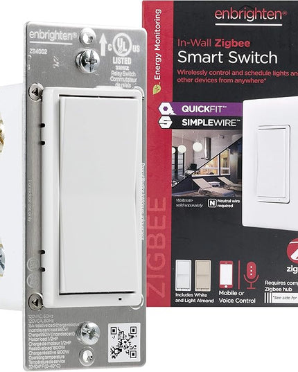 Enbrighten Zigbee Smart Light Switch, QuickFit & SimpleWire, Pairs Directly with Echo Show 10, Echo Studio, Eero Pro 6, Alexa & Google Assistant, Smart Light Switch, 43078 Enbrighten