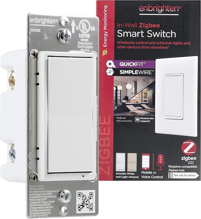 Enbrighten Zigbee Smart Light Switch, QuickFit & SimpleWire, Pairs Directly with Echo Show 10, Echo Studio, Eero Pro 6, Alexa & Google Assistant, Smart Light Switch, 43078 Enbrighten