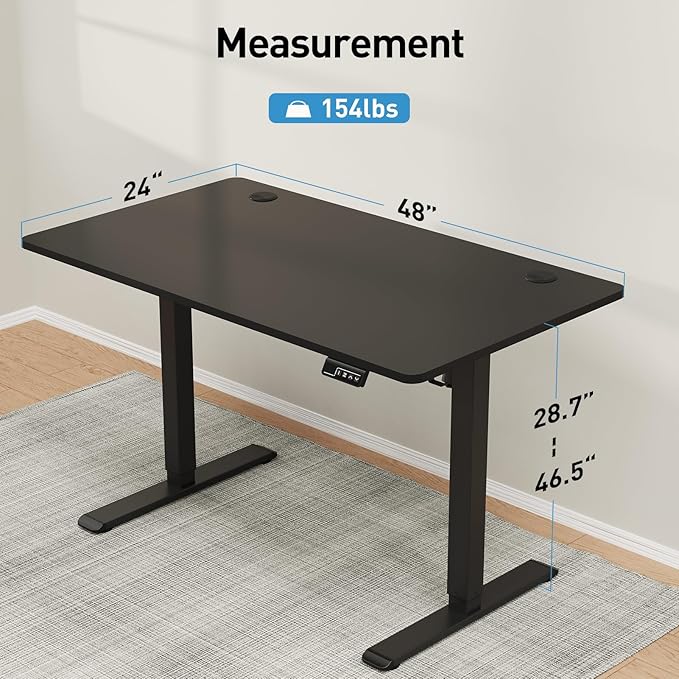 MOUNTUP Height Adjustable Electric Standing Desk Whole-Piece, 48 x 24 Inches Quick Assembly Sit Stand Desk, Stand Up Desk with Memory Controller, Ergonomic Desk, Black - LeafyLoom