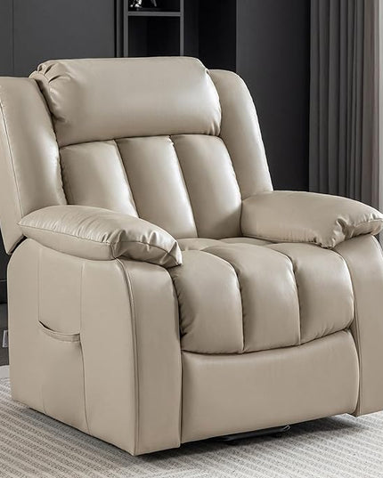 Lift Chair Electric Power for Elderly, Swivel Glider, Upholstered Living Room Reclining Sofa with Lumbar Support, Beige-v96 - LeafyLoom