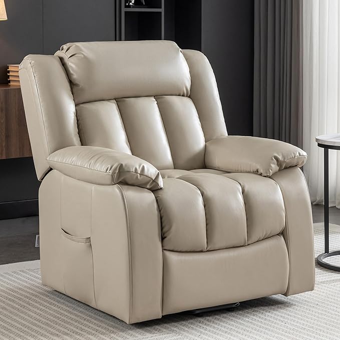 Lift Chair Electric Power for Elderly, Swivel Glider, Upholstered Living Room Reclining Sofa with Lumbar Support, Beige-v96 - LeafyLoom