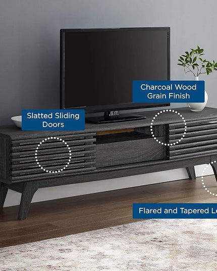Modway Render Mid-Century Modern Low Profile 59 Inch TV Stand in Charcoal - LeafyLoom