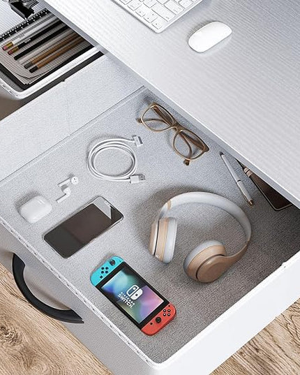 ODK 40 Inch Small Desk with Fabric Drawers- for Bedroom, White Vanity Desk with Storage, Home Office Computer Desk for Small Spaces, Modern Work Writing Study Table, White - LeafyLoom