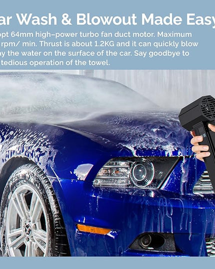 Oversize Car Dryer Air Blower Turbo Fan, Instantaneous Thrust 1.20KG/S, 4 Speeds, 4000mAh, 64MM Super Electric Cordless Leaf Blower for Patio Cleaning, Lawn Careand Car Drying - LeafyLoom