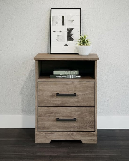 Prepac 2 Drawer Nightstand, 16.25in x 18.75in x 24.5in, Rustic Brown - LeafyLoom
