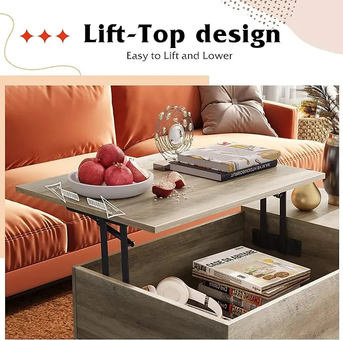 WLIVE Lift Top Coffee Table with Storage for Living Room,Small Hidden Compartment and Adjustable Shelf,Mid Century Modern ,Wood,Greige - LeafyLoom