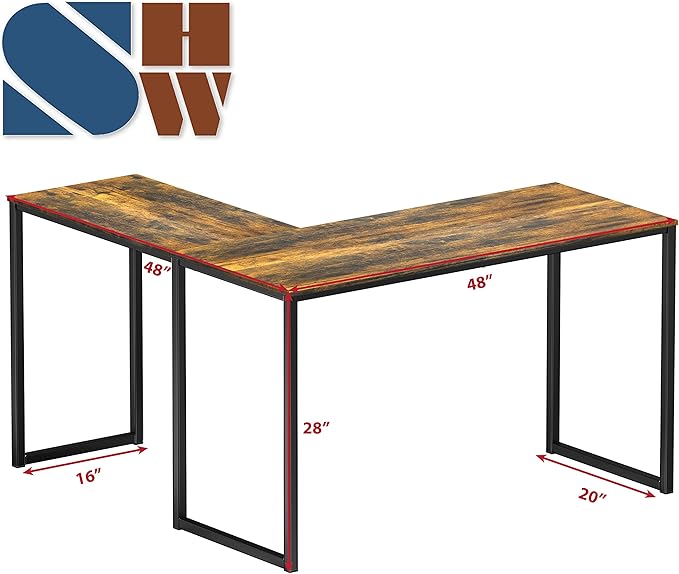 SHW 48-Inch Mission L-Shaped Home Computer Desk, Rustic Brown - LeafyLoom