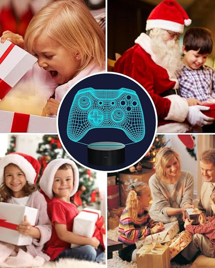Attivolife Gamepad 3D Illusion Lamp, Controller Night Light with Remote Control + Timer 16 Color Changing Desk Lamp Kids Gamer Room Decor Plug in Best Cool Festival Birthday Gift for Boy Men - LeafyLoom