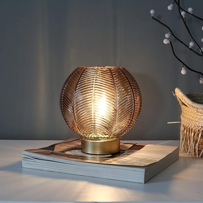 Battery Operated Lamp with Timer, Cordless Table Lamps with Led Bulb, Battery Powered Lamp Nightlight, Small Table Lamps for Living Room Decorative Beside Lamp for Corner Bedroom-Amber - LeafyLoom