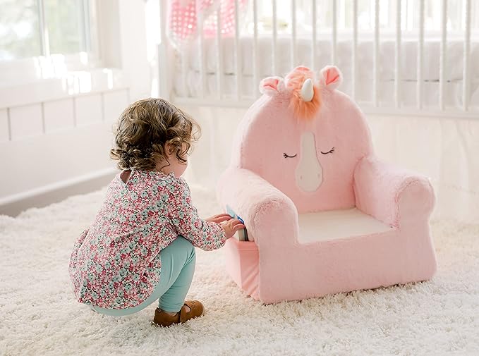 Soft Landing Animal Adventure Pink Unicorn, Sweet Seats, Compressed Premium Character Chair with Carrying Handle & Side Pockets - LeafyLoom