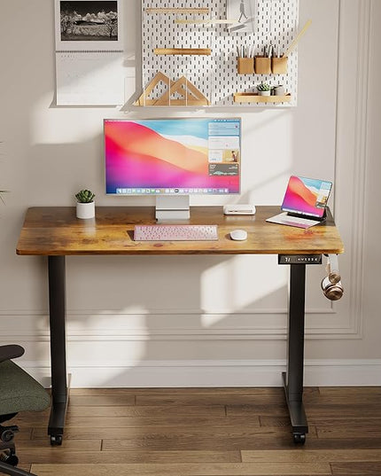 Electric Standing Desk 40 Inch, Ergonomic Height Adjustable Table with T-Shaped Metal Bracket Modern Computer Workstations for Home Office, Rustic Brown - LeafyLoom