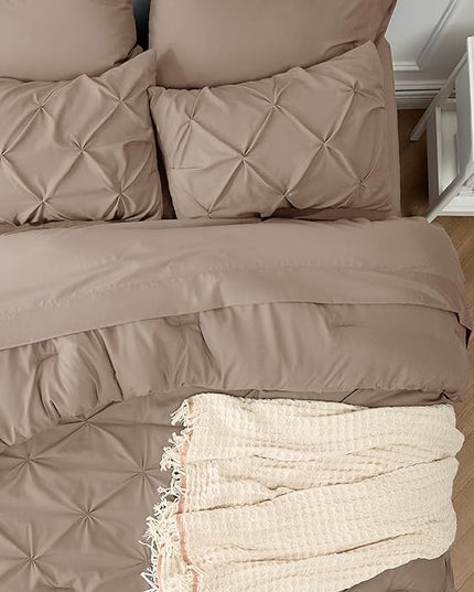 Bedsure Twin Comforter Set with Sheets - 5 Pieces Twin Bedding Sets, Pinch Pleat Khaki Twin Bed in a Bag with Comforter, Sheets, Pillowcase & Sham, Kids Bedding Set - LeafyLoom