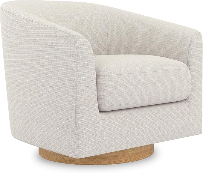 Sunny Heart Swivel Accent Chair, Fabric Swivel Barrel Chair, Swivel Club Chair with Wood Base, Modern Upholstered Armchair, Cozy Chairs for Living Room, Bedroom, Reading - LeafyLoom