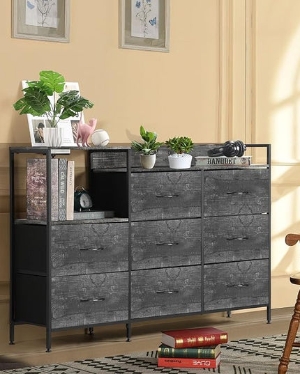 MOOACE TV Stand with Charging Station, 52'' Long TV Stand with 8 Storage Drawers and Open Shelves, Chests, Dresser for Bedroom, Living Room, Dark Gray - LeafyLoom